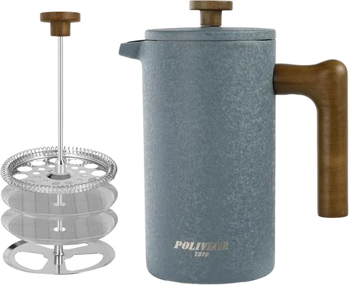 Miniatura 14 de POLIVIAR - Cafetera de prensa francesa, prensa de café de 34 onzas con mango de madera real, aislamiento de doble pared y pantalla de doble filtro