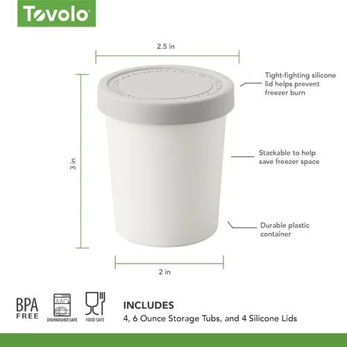 Miniatura 6 de Tovolo Sweet Treat - Recipiente reutilizable para helado casero, varios colores, juego de 4 a 6 onzas apilables con tapas de silicona