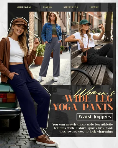 Miniatura 207 de Neer - Conjunto de 3 pantalones de yoga de pierna ancha para mujer - Pantalones deportivos cómodos, holgados, de cintura alta y casuales