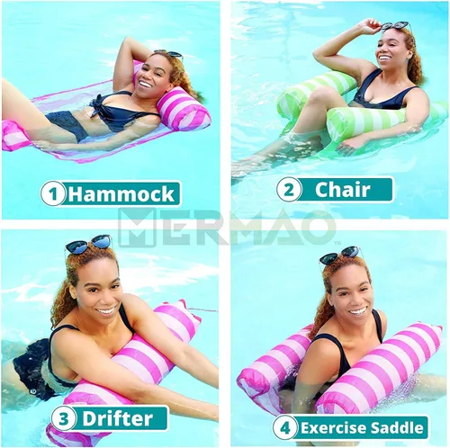 Miniatura 2 de Paquete de 2 hamacas inflables 4 en 1 para piscina, hamaca multiusos para piscina (silla, silla, hamaca, flotador), hamaca de agua portátil