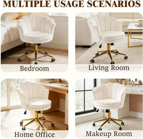 Miniatura 7 de Furnicomfy - Silla de escritorio para oficina en casa con respaldo, elegante silla de escritorio de maquillaje con ruedas, sillón giratorio de Blanco
