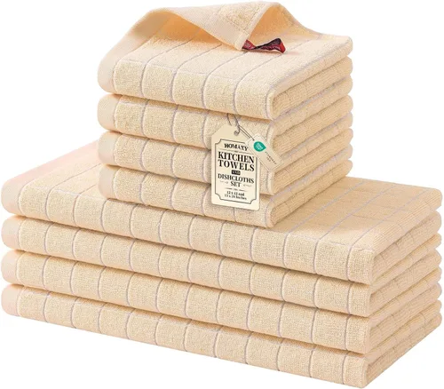 Homaxy Juego de 8 toallas de cocina y paños de cocina, 12 x 12 y 13 x 28 pulgadas, juego de 8 toallas de cocina de rizo de algodón a granel, diseño
