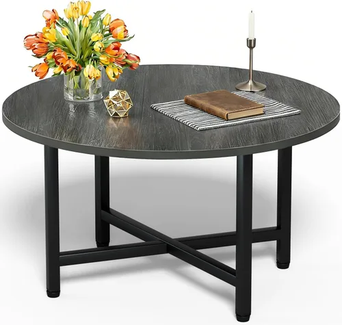 Miniatura 24 de Mesa de Café FAMIDGE, Mesas de Café de 23.6" para Sala de Estar, Mesa de Café Redonda con Marco de Metal, Mesa de Piso para Sentarse en el Suelo