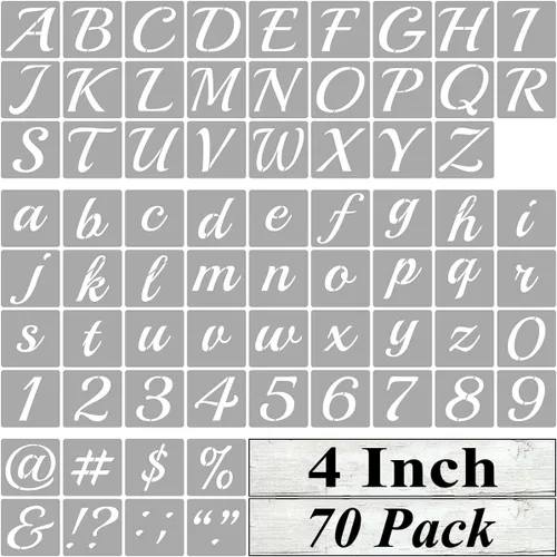 Plantillas de letras del alfabeto de 4 pulgadas para pintar, paquete de 70 plantillas de letras y números con letreros para pintar sobre madera,