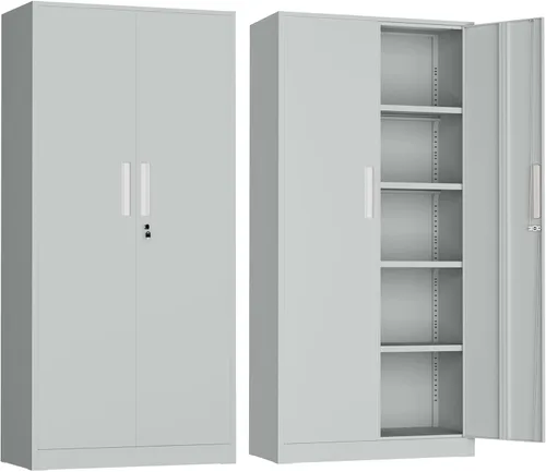 Miniatura 16 de Armario de almacenamiento de metal de 72 pulgadas, archivadores con cerradura con 2 puertas y 4 estantes ajustables, gabinetes de herramientas