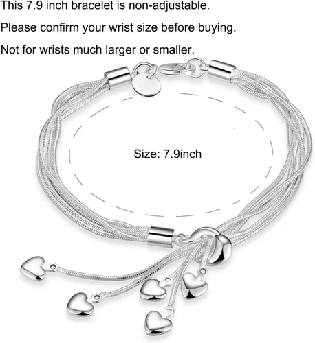 Miniatura 2 de Xfome Style cadena de cinco líneas de plata esterlina 925 con brazalete de pulsera de cinco corazones