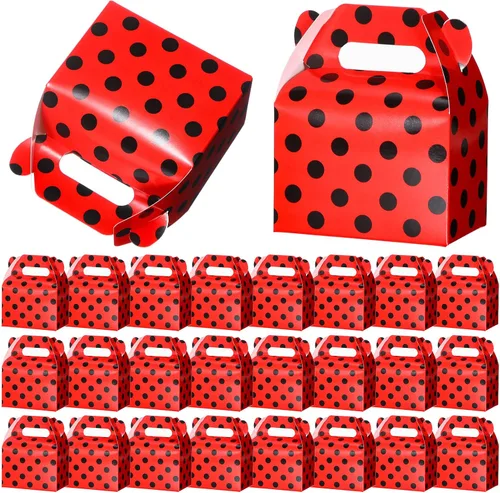 Outus 30 cajas de regalo de fiesta de mariquita, cajas de regalo de fiesta de mariquita, cajas de papel de caramelo de lunares rojos y negros para