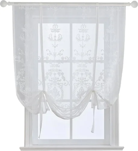 Miniatura 11 de Cortinas romanas transparentes con lazo para baño, cortina semitransparente con bolsillo para barra para cocina, cortina bordada para habitación