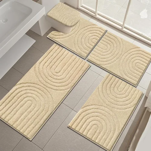 Miniatura 9 de Juego de alfombras de baño HEBE de 5 piezas, tapetes de baño absorbentes y suaves para baño, juego de tapetes de baño lavables a máquina