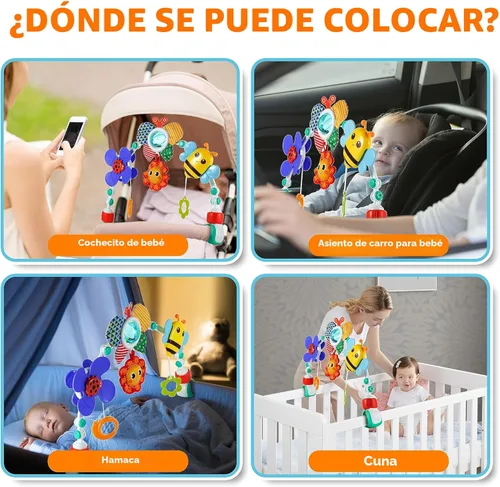 Miniatura 3 de Lynncare Juguetes de moisés ajustable para bebés y niños pequeños, arco de cochecito, juguetes para cuna de bebé con fascinante colgante