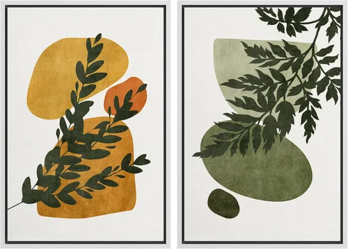 Miniatura 55 de SIGNFORD Lienzo enmarcado para pared, juego de arte con hojas de palmera de selva, polígonos geométricos, formas abstractas, ilustración, arte