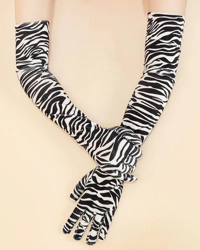Miniatura 6 de BXT Guantes largos de terciopelo con estampado de leopardo y cebra para mujer, accesorios de disfraz de Halloween