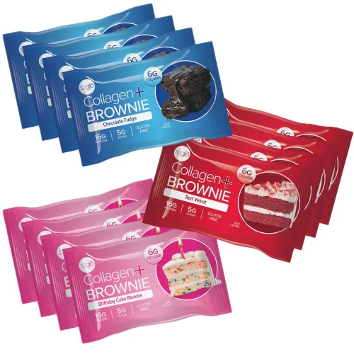 Miniatura 10 de 321glo Brownie de proteína de colágeno, sin gluten, bajo en azúcar, snack keto para mujeres, hombres y niños, 0.64 onzas de proteína, 0.26 onzas