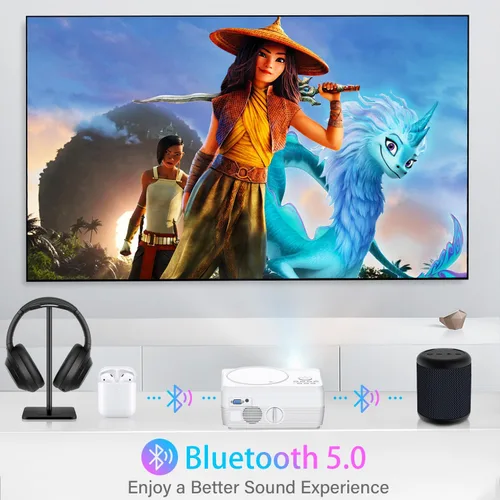 Miniatura 10 de Proyector Bluetooth Full HD WiFi Reproductor de DVD integrado, 12000LM 1080P compatible, mini proyector de DVD portátil para películas al aire Blanco