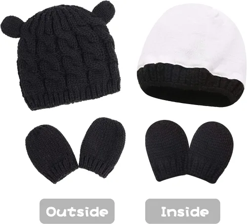 Miniatura 5 de RAOEXI Conjunto de gorro y mitones unisex para bebé y niño pequeño, gorro de punto grueso y cálido de invierno con guantes para bebés, niños y niñas