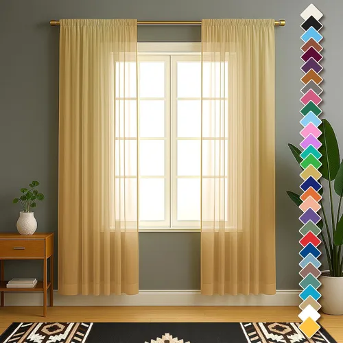 Miniatura 9 de YHSF Cortinas traslúcidas – Juego de 2 paneles para decoración del hogar – Elegantes cortinas de gasa sólida con bolsillo para barra