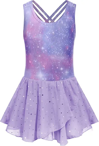 Miniatura 2 de Zaclotre Leotardos de gimnasia para niñas, con tirantes cruzados, brillantes vestidos de baile de ballet con espalda hueca y falda para disfraz
