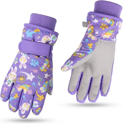 JANGANNSA Guantes de esquí de invierno para niños y niñas, guantes de nieve para clima frío, guantes de esquí y snowboard impermeables con forro