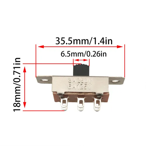Miniatura 2 de 8 unids plata encendido/apagado/encendido 3 posiciones DPDT 2P3T PCB panel deslizante interruptor 6A/125V 3A/250V AC interruptor deslizante