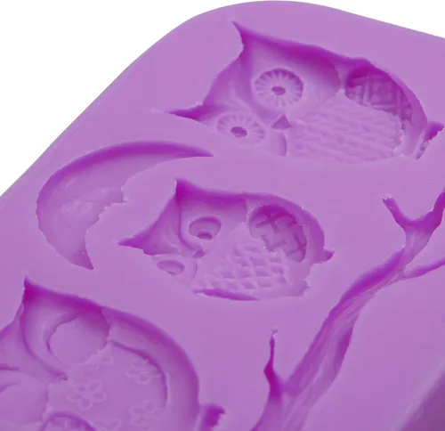 Miniatura 7 de Moldes de silicona de búho para manualidades, juego de 3 piezas, múltiples diseños con patrón de ramas, moldes de fondant para decoración