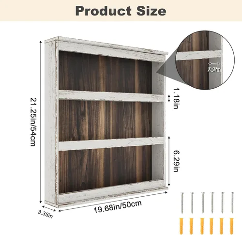 Miniatura 2 de Nisorpa Estante de especias de 3 niveles para montar en la pared, estante de especias de cocina de madera rústica quemada para colgar en la pared
