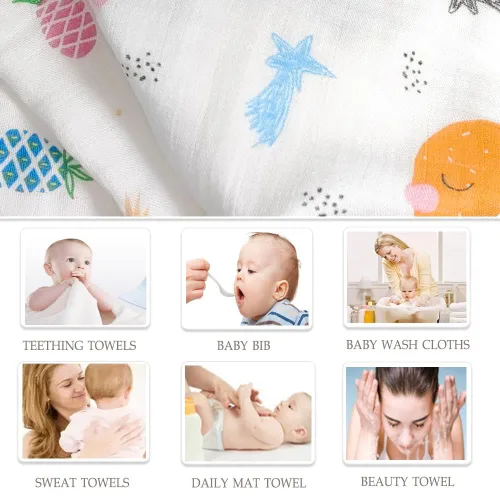 Miniatura 7 de norinori Baby Msulin - Paños de muselina para recién nacidos, 10 paños de muselina para bebé, toallas de lavado de algodón natural suaves