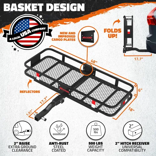 Miniatura 2 de Mockins Soporte de enganche de carga plegable de 48 x 18 x 6 pulgadas y bolsa de carga impermeable de 15 pies cúbicos para cama de camioneta con 4