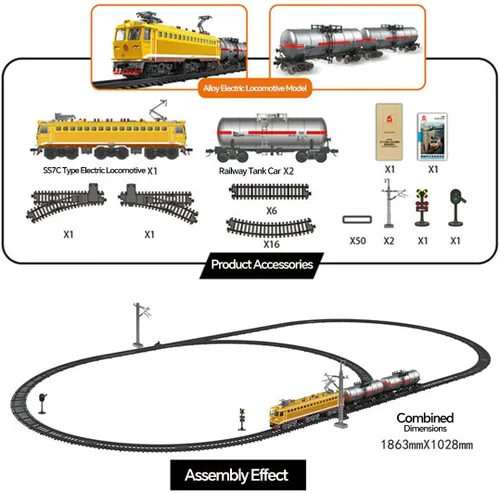 Miniatura 2 de SS7C - Juego de tren de Navidad, locomotora de vapor eléctrica de aleación, ferrocarril ferroviario con carros de mercancía/pista larga, adorno