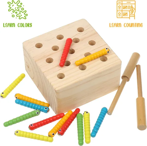 Miniatura 3 de Boxiki kids Juguetes Montessori de madera para bebés, niños pequeños y niños, habilidades motoras finas, juego de gusano magnético para 3 años