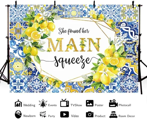 Miniatura 4 de AIBIIN Telón de fondo de despedida de soltera de limón de 10 x 7 pies con texto en inglés "She Found Her Main Squeeze Engagement Party Fotografía