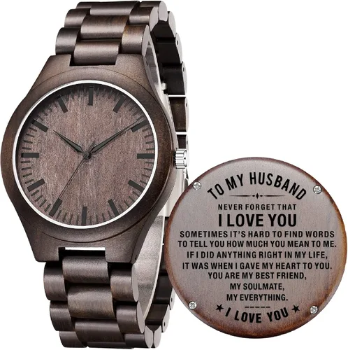 Relojes de madera grabados para hombre hechos a mano para hombre relojes de madera para marido novio papá hijo regalos