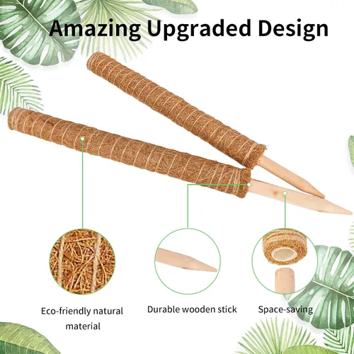 Miniatura 5 de JJGoo Poste de musgo para plantas Monstera, paquete de 2 postes de soporte para plantas de 23.6 pulgadas, poste de tótem de fibra de coco extensible