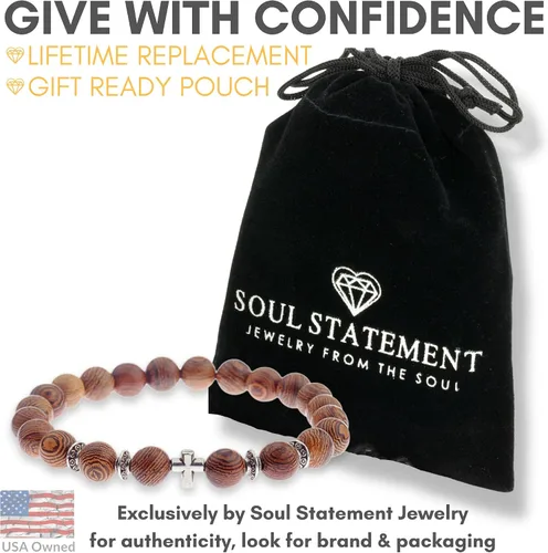 Miniatura 3 de Pulsera de cruz con cuentas de madera para hombres regalos de confirmación para adolescentes Primera Comunión Declaración de cruz religiosa
