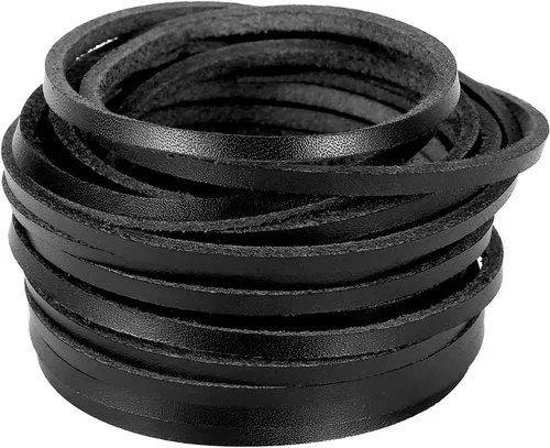 TeeLiy Cordón plano de cuero genuino de 3 mm, cuerda de trenzado para joyería, cordones de zapatos de cuero, artes y manualidades, monedero (Negro_3