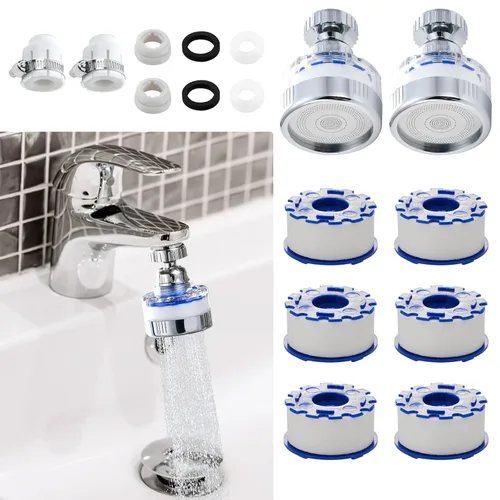 Juego de 8 grifos de filtro de agua para fregadero, filtro giratorio de 360°, filtro de agua para fregadero de cocina, elimina fluoruro de cloro,