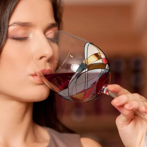 Miniatura 4 de Bezrat Copas de vino pintadas a mano, juego de 2, regalo de vino para mujer, copa para amantes del vino, hermosas ideas de regalos de cristalería