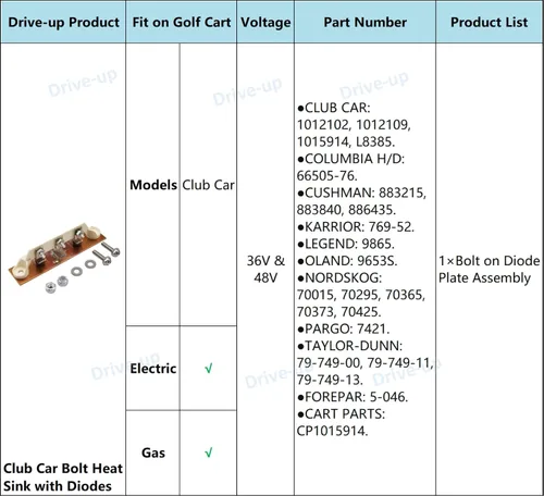Miniatura 8 de DRIVE UP Club Car Bolt disipador de calor con diodos para 36 V 48 V carrito de golf Lester cargadores montaje disipador de calor, OEM 1015914