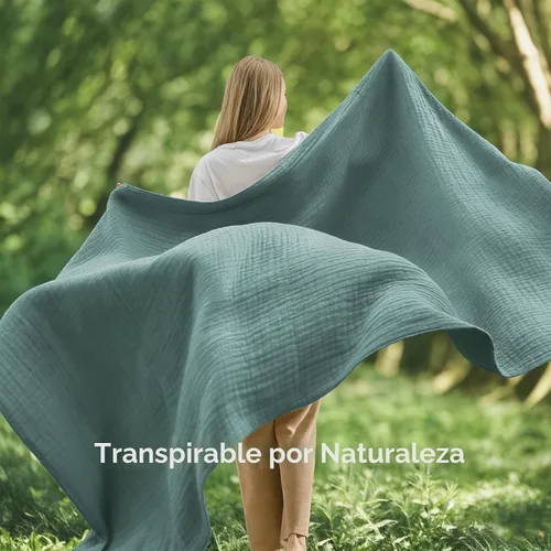 Miniatura 6 de EMME - Manta de muselina para sofá, gasa transpirable, para todas las estaciones, suave y ligera, prelavada (verde azulado, 60 x 80 pulgadas)