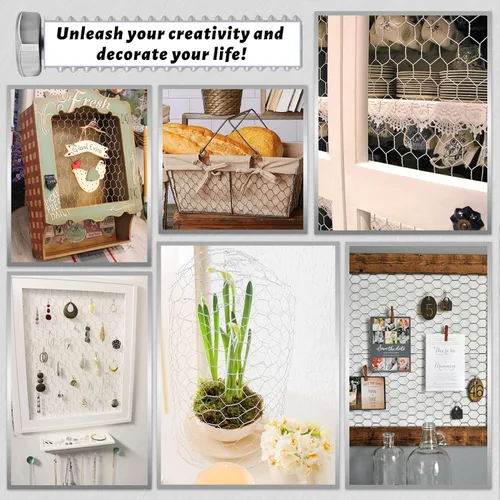 Miniatura 5 de Malla de alambre para pollos, 16.9 pulgadas x 40 pies, malla de alambre metálica floral para pollos para manualidades, jardín avícola, tela metálica