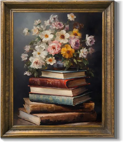 Arte de Lienzo para Pared Moody Flower Books Póster Floral Vintage Impresión Arte de la Naturaleza Estético Flores Silvestres de Primavera Arte de