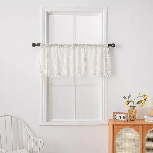 Miniatura 18 de Deeprove - Cenefa de cortina bohemia negra de 18 pulgadas de largo para cocina y cafetería, cortina corta bohemia de encaje transparente de crochet