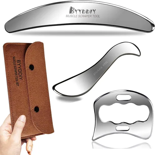 BYYDDIY Juego de herramientas de raspador muscular de acero inoxidable 3 en 1, herramientas de masaje raspador para terapia física, Derma Edge y