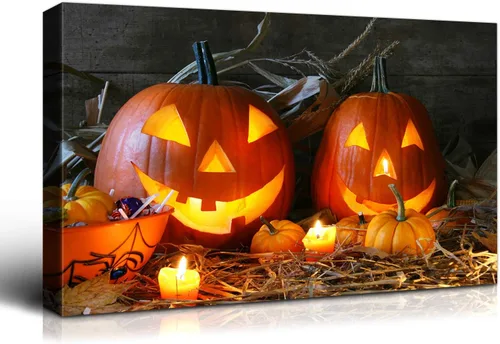 Miniatura 58 de Denozer - Pintura artística de pared de Halloween, impresión artística sobre lienzo para dormitorio, sala de estar, decoración de pared del hogar