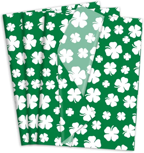 Miniatura 8 de Whaline 100 hojas de papel de seda para el día de San Patricio, acuarela, trébol, papel de regalo de trébol verde, papel de regalo para el hogar