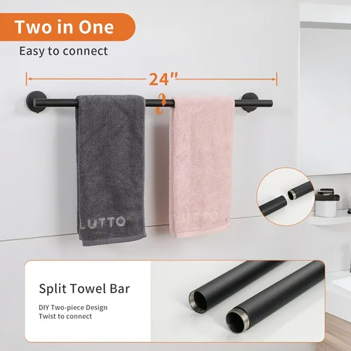 Miniatura 4 de Juego de 5 piezas de herrajes de baño negro mate, juego de toalleros para baño de acero inoxidable SUS304, portarrollos de papel higiénico montado