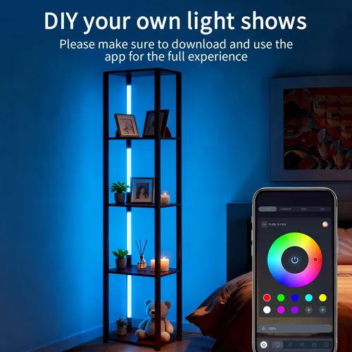Miniatura 3 de RGBCW - Lámpara de pie con estantes, lámpara de pie LED inteligente moderna con sincronización de música, lámpara de estante de esquina que cambia