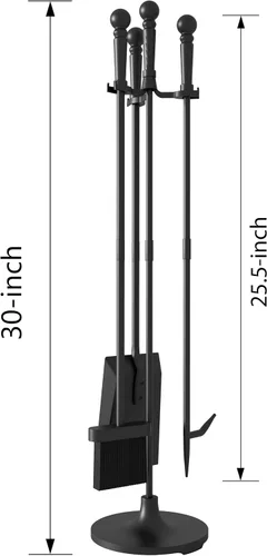 Miniatura 4 de Juego de herramientas para chimenea Fire Beauty de 4 piezas en hierro forjado negro para interiores/exteriores incluye atizador, pala, cepillo