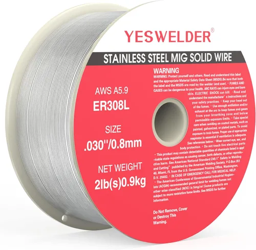 YESWELDER Alambre sólido MIG de acero inoxidable ER308L .030-Diámetro, 2 libras de alambre de soldadura de carrete de plástico ABS fuerte