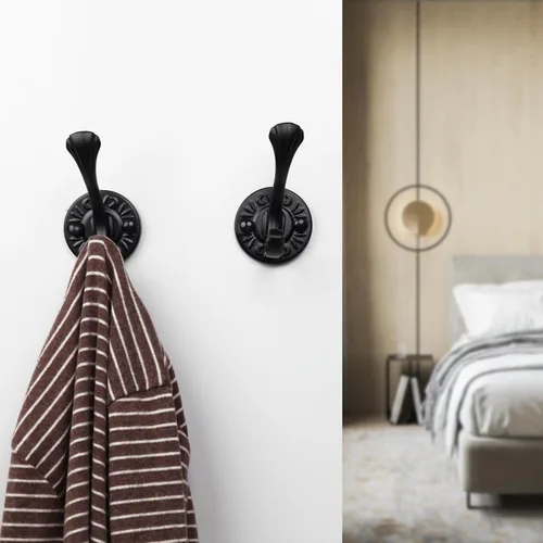 Miniatura 3 de 5 ganchos negros para abrigos montados en la pared, ganchos de pared negros mate con tornillos, ganchos de metal negro mate para toallas para baños