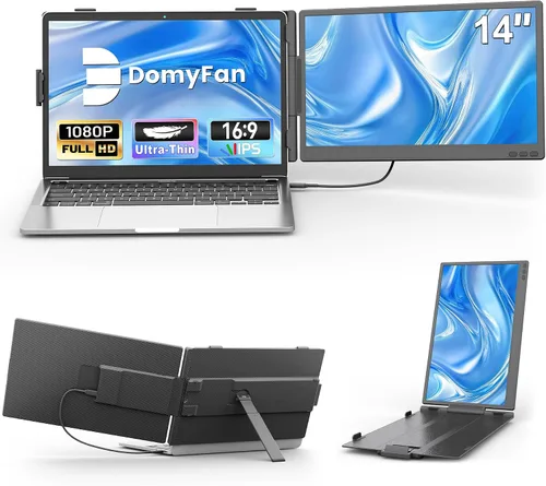 domyfan Extensor de pantalla para laptop de 14 pulgadas, ultrafino FHD 1080P IPS Extensor de monitor portátil dual para portátiles de 13 a 17